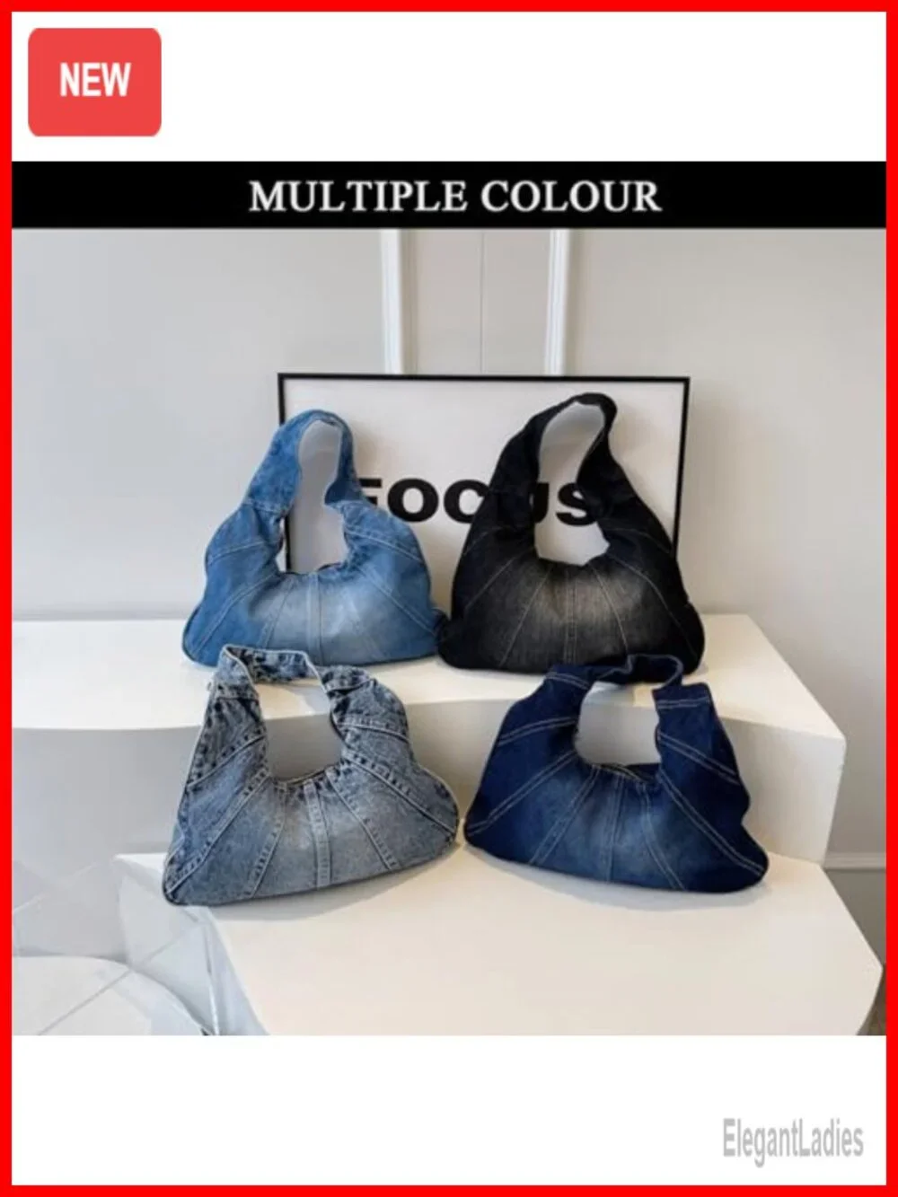 Denim Tote Bag Hobo Shoulder Handbag Y2K Crossbody Purse